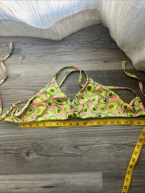 Fused Hawaii Avocado Print  cross back tie Bikini Top - Green & Pink